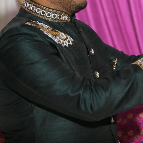 Men's Heavy Sherwani in Green color - Picture 1 of 3